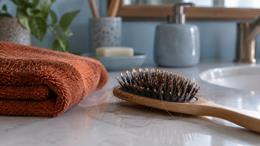 Hairbrush and folded towel
